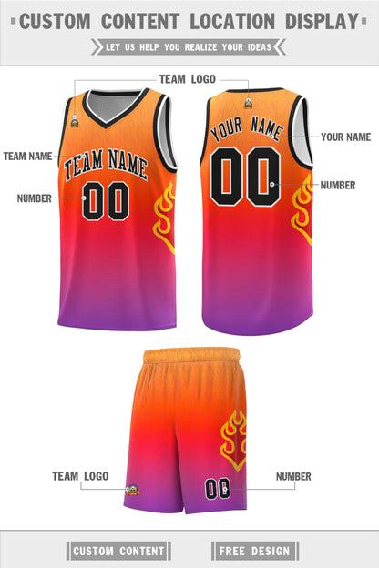 Custom Orange Red-Black Flame Gradient Fashion Sports Uniform Basketball Jersey