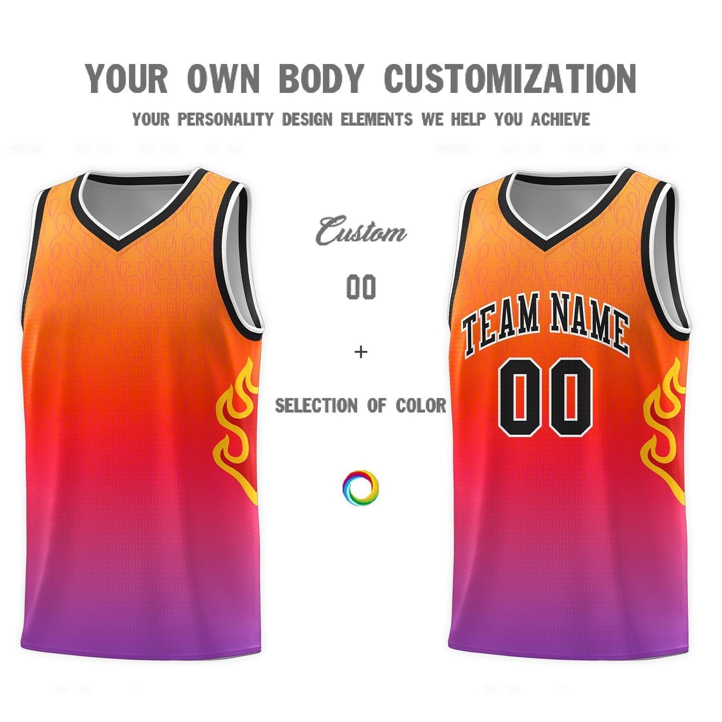 Custom Orange Red-Black Flame Gradient Fashion Sports Uniform Basketball Jersey