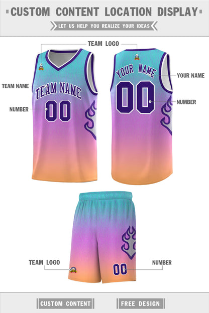 Custom Light Blue Pink-Purple Flame Gradient Fashion Sports Uniform Basketball Jersey