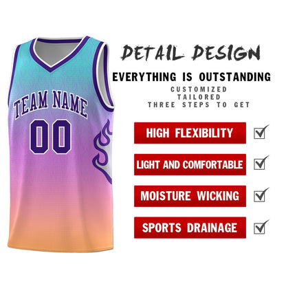 Custom Light Blue Pink-Purple Flame Gradient Fashion Sports Uniform Basketball Jersey