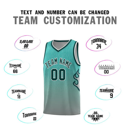 Custom Aqua Dark Gray-Midnight Green Flame Gradient Fashion Sports Uniform Basketball Jersey