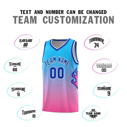 Custom Powder Blue Pink-Royal Flame Gradient Fashion Sports Uniform Basketball Jersey