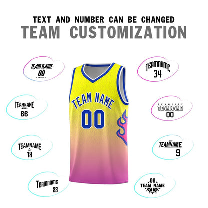 Custom Orange Pink-Royal Flame Gradient Fashion Sports Uniform Basketball Jersey