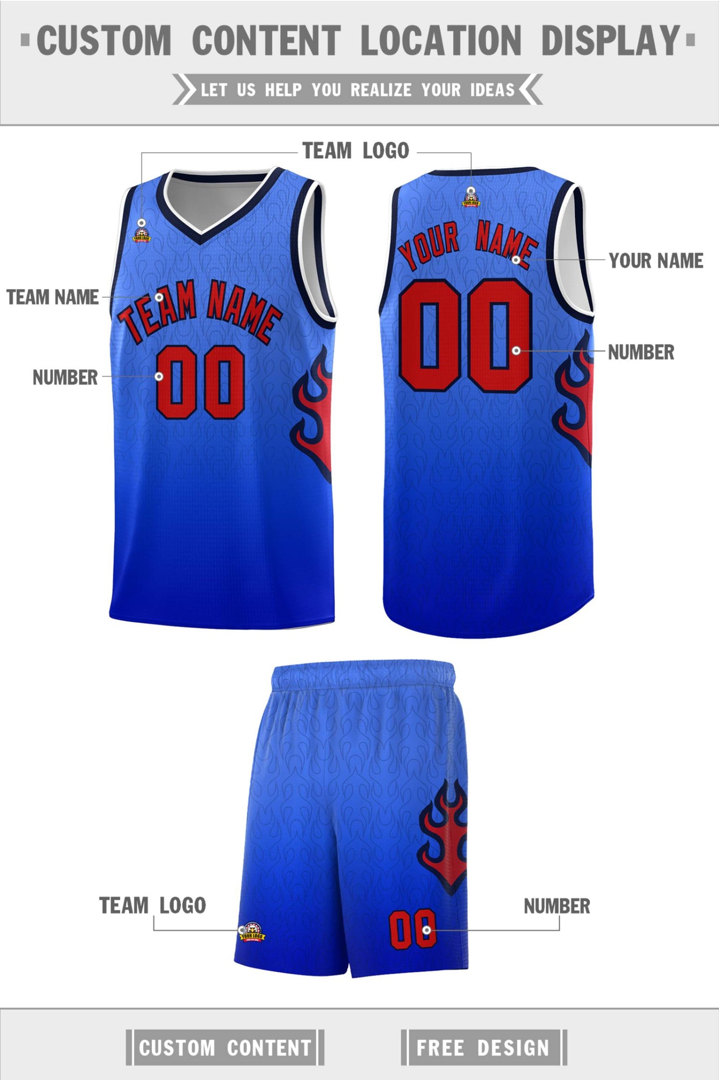 Custom Royal Navy-White Flame Gradient Fashion Sports Uniform Basketball Jersey