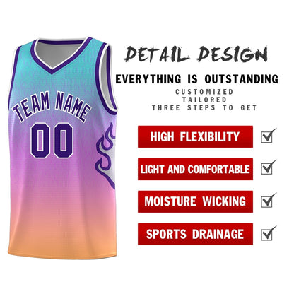 Custom Light Blue Pink-Purple Flame Gradient Fashion Sports Uniform Basketball Jersey