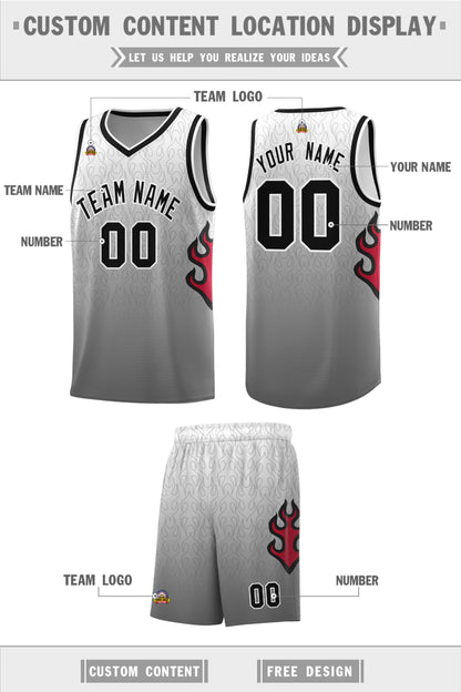 Custom White Dark Gray-Black Flame Gradient Fashion Sports Uniform Basketball Jersey