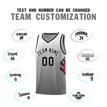 Custom White Dark Gray-Black Flame Gradient Fashion Sports Uniform Basketball Jersey