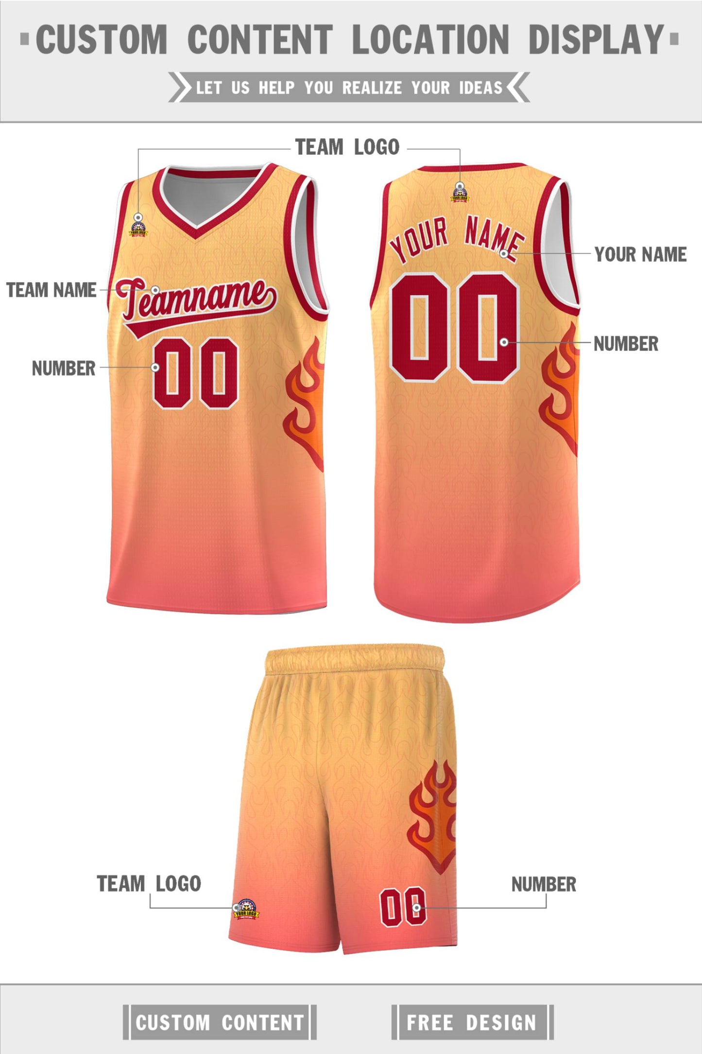 Custom Yellow Orange-Red Flame Gradient Fashion Sports Uniform Basketball Jersey