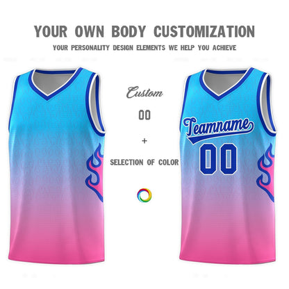 Custom Powder Blue Pink-Royal Flame Gradient Fashion Sports Uniform Basketball Jersey