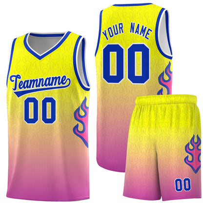 Custom Orange Pink-Royal Flame Gradient Fashion Sports Uniform Basketball Jersey