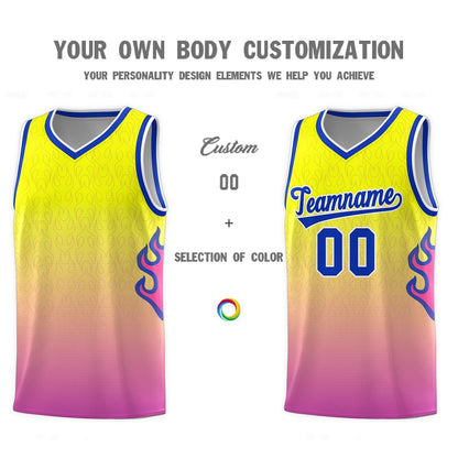 Custom Orange Pink-Royal Flame Gradient Fashion Sports Uniform Basketball Jersey