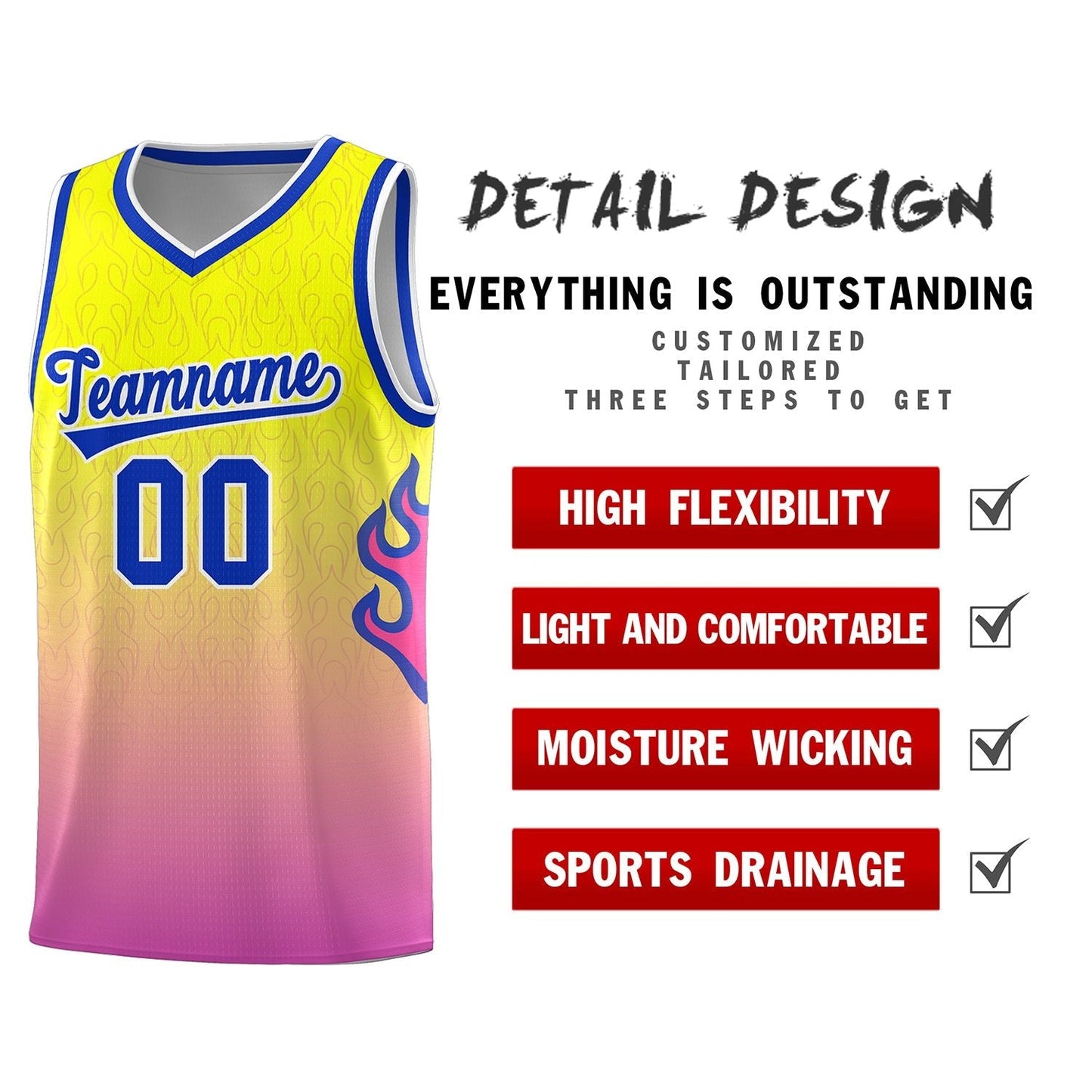 Custom Orange Pink-Royal Flame Gradient Fashion Sports Uniform Basketball Jersey