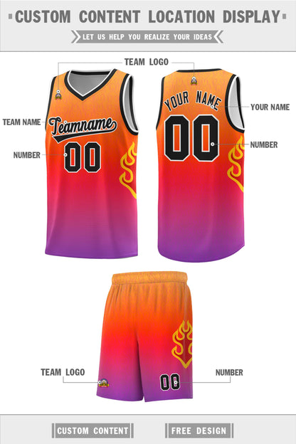 Custom Orange Red-Black Flame Gradient Fashion Sports Uniform Basketball Jersey