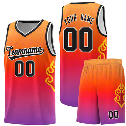 Custom Orange Red-Black Flame Gradient Fashion Sports Uniform Basketball Jersey