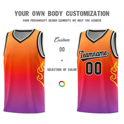 Custom Orange Red-Black Flame Gradient Fashion Sports Uniform Basketball Jersey