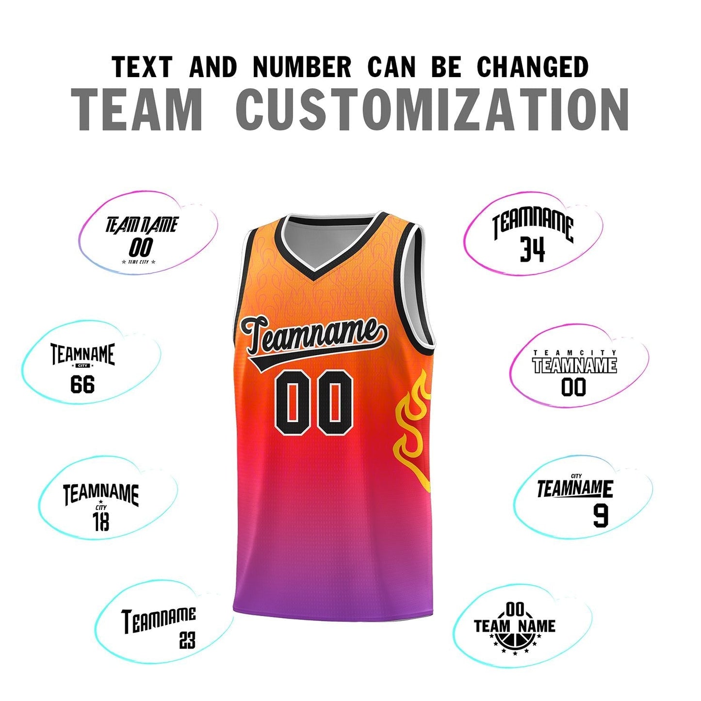 Custom Orange Red-Black Flame Gradient Fashion Sports Uniform Basketball Jersey