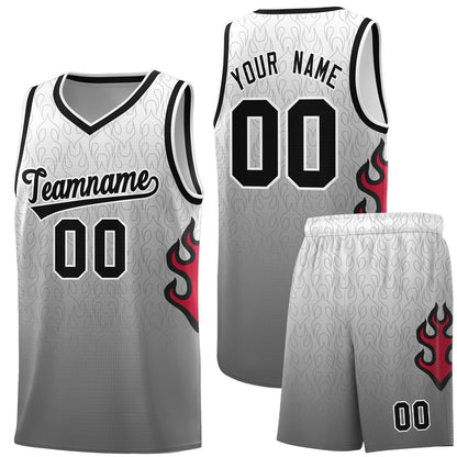 Custom White Dark Gray-Black Flame Gradient Fashion Sports Uniform Basketball Jersey