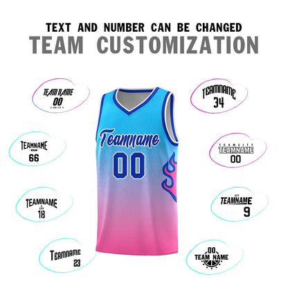 Custom Powder Blue Pink-Royal Flame Gradient Fashion Sports Uniform Basketball Jersey