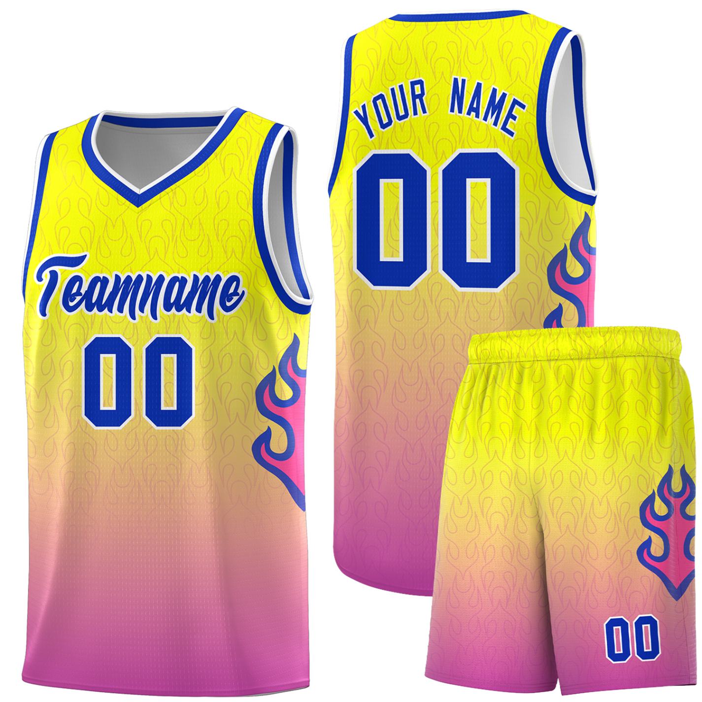 Custom Orange Pink-Royal Flame Gradient Fashion Sports Uniform Basketball Jersey