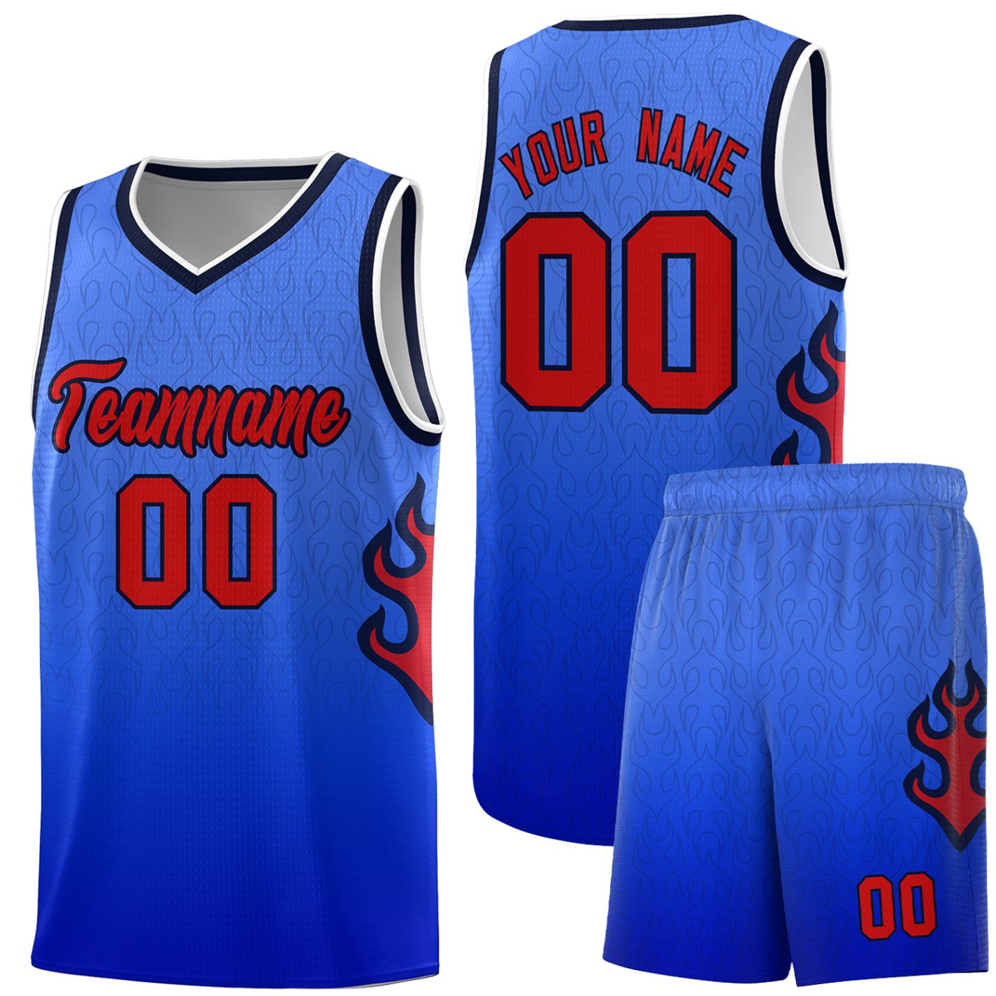 Custom Royal Navy-White Flame Gradient Fashion Sports Uniform Basketball Jersey