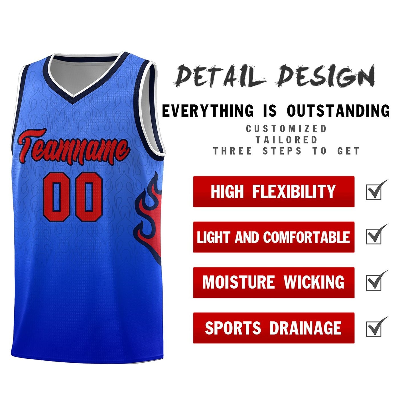 Custom Royal Navy-White Flame Gradient Fashion Sports Uniform Basketball Jersey