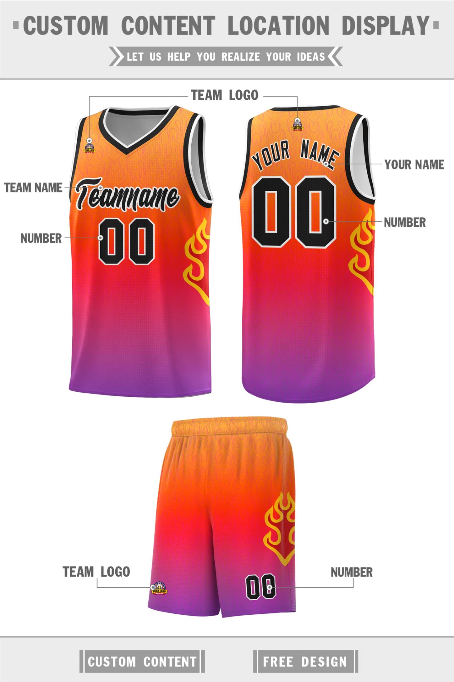 Custom Orange Red-Black Flame Gradient Fashion Sports Uniform Basketball Jersey