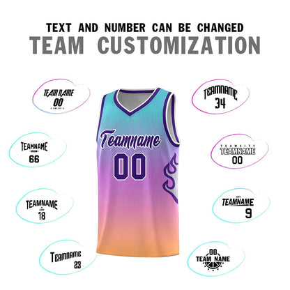 Custom Light Blue Pink-Purple Flame Gradient Fashion Sports Uniform Basketball Jersey