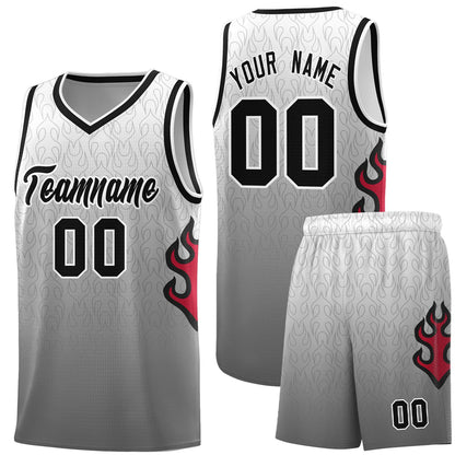 Custom White Dark Gray-Black Flame Gradient Fashion Sports Uniform Basketball Jersey