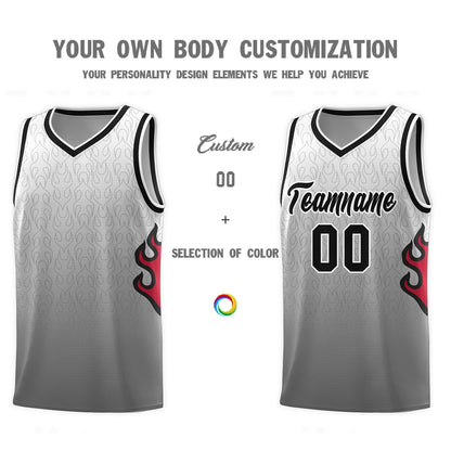 Custom White Dark Gray-Black Flame Gradient Fashion Sports Uniform Basketball Jersey