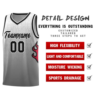 Custom White Dark Gray-Black Flame Gradient Fashion Sports Uniform Basketball Jersey