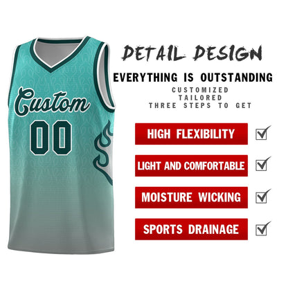 Custom Aqua Dark Gray-Midnight Green Flame Gradient Fashion Sports Uniform Basketball Jersey