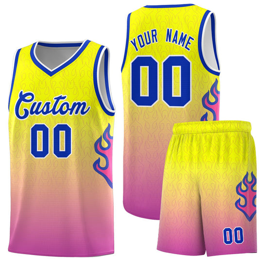 Custom Orange Pink-Royal Flame Gradient Fashion Sports Uniform Basketball Jersey