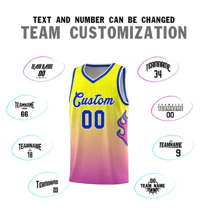 Custom Orange Pink-Royal Flame Gradient Fashion Sports Uniform Basketball Jersey