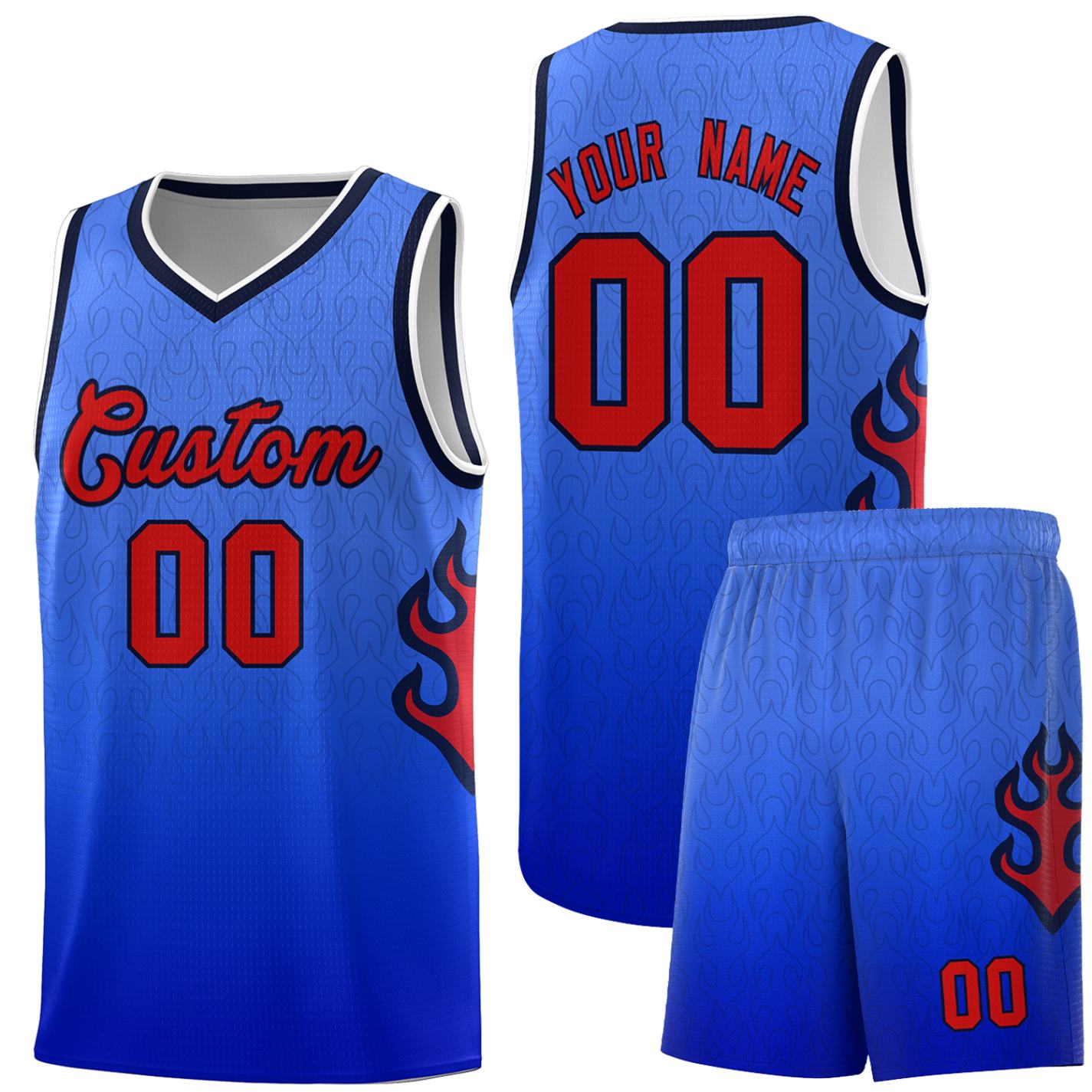 Custom Royal Navy-White Flame Gradient Fashion Sports Uniform Basketball Jersey