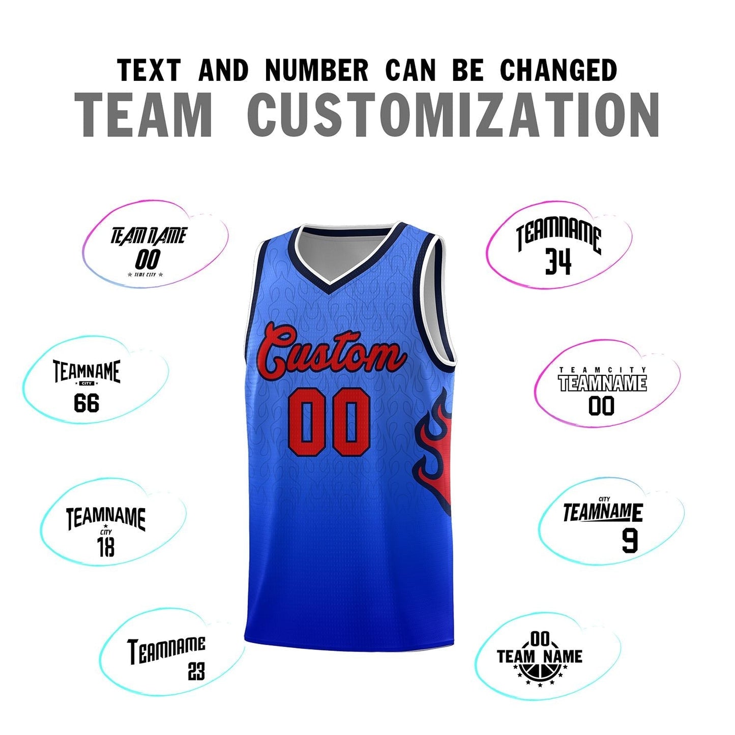 Custom Royal Navy-White Flame Gradient Fashion Sports Uniform Basketball Jersey