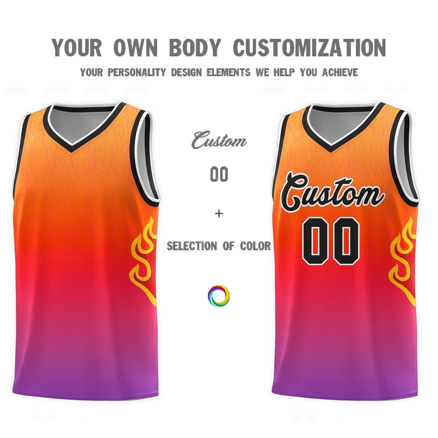 Custom Orange Red-Black Flame Gradient Fashion Sports Uniform Basketball Jersey