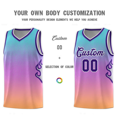 Custom Light Blue Pink-Purple Flame Gradient Fashion Sports Uniform Basketball Jersey