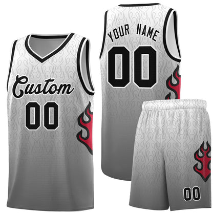 Custom White Dark Gray-Black Flame Gradient Fashion Sports Uniform Basketball Jersey