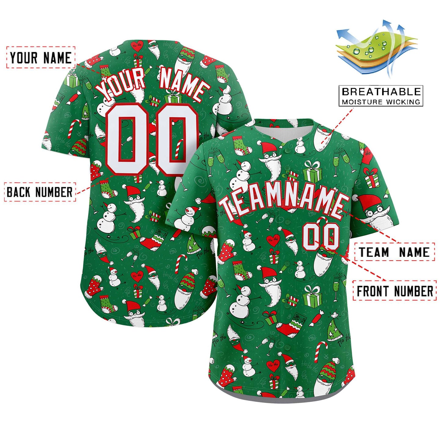 Custom Green White-Red Christmas Graffiti Pattern Authentic Baseball Jersey