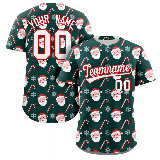 Custom Green White-Red Christmas Graffiti Pattern Authentic Baseball Jersey