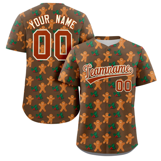 Custom Brown White Christmas Graffiti Pattern Authentic Baseball Jersey