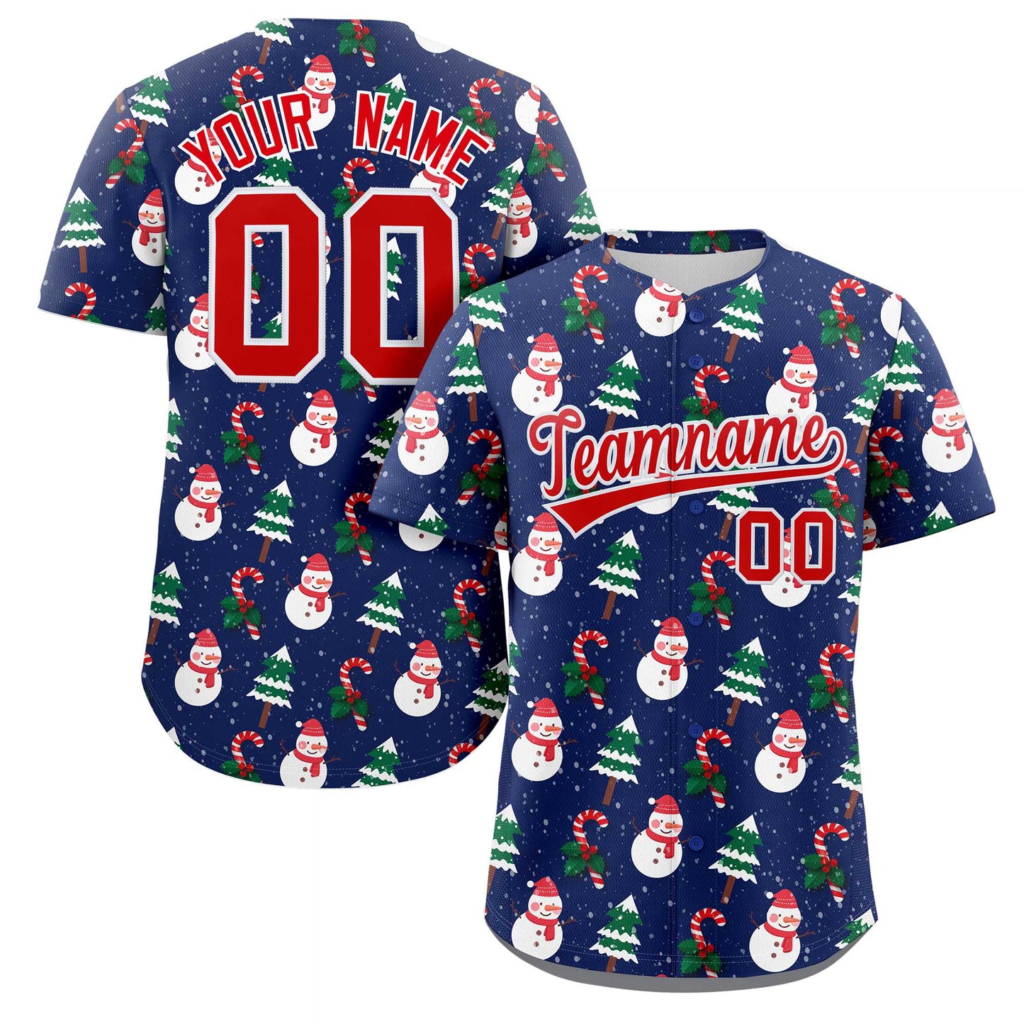 Custom Blue Red-White Christmas Graffiti Pattern Authentic Baseball Jersey