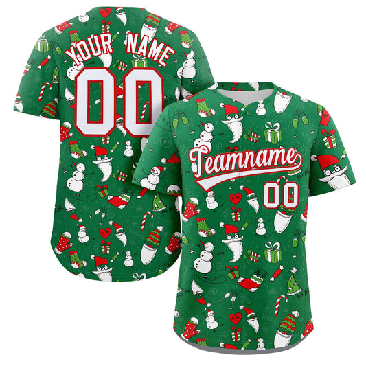 Custom Green White-Red Christmas Graffiti Pattern Authentic Baseball Jersey