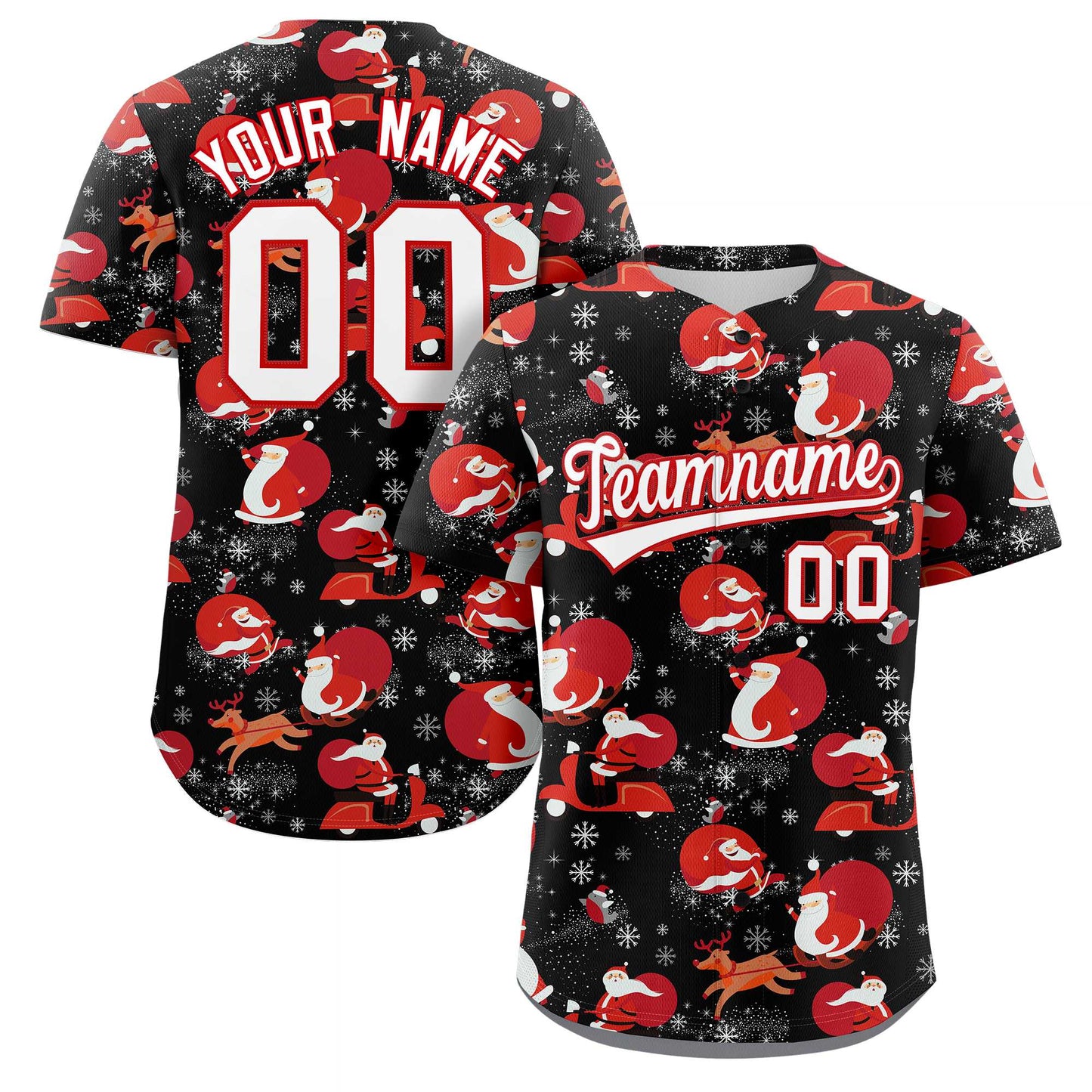 Custom Black White-Red Christmas Graffiti Pattern Authentic Baseball Jersey