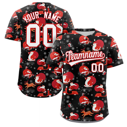 Custom Black White-Red Christmas Graffiti Pattern Authentic Baseball Jersey