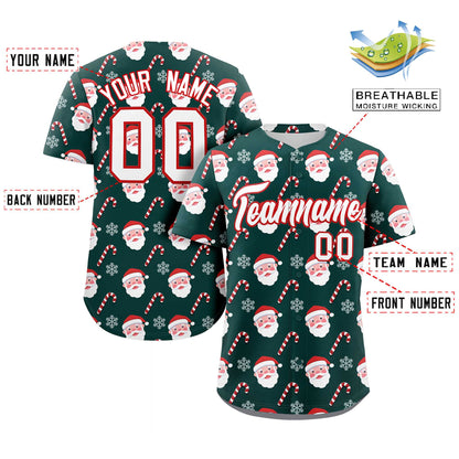 Custom Green White-Red Christmas Graffiti Pattern Authentic Baseball Jersey