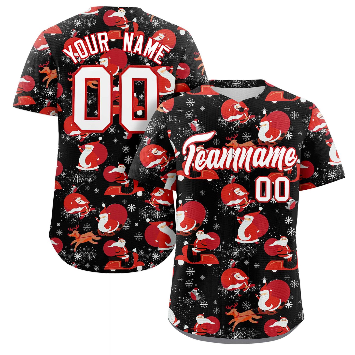 Custom Black White-Red Christmas Graffiti Pattern Authentic Baseball Jersey