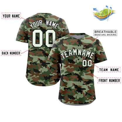 Custom Camo White Green-Black Authentic Baseball Jersey