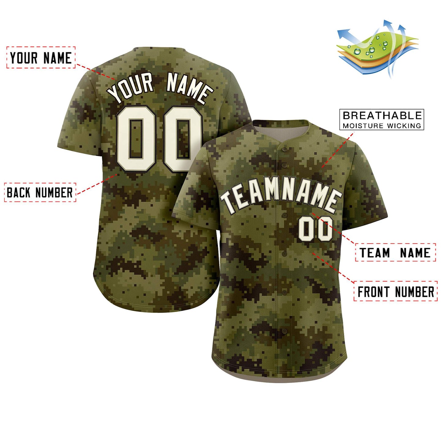 Custom Camo Cream Green-Brown Authentic Baseball Jersey