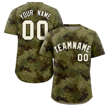 Custom Camo Cream Green-Brown Authentic Baseball Jersey